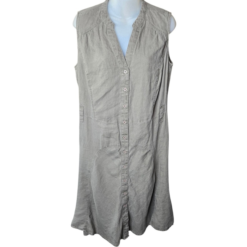 Malvin Womens Preppy Linen Shirt Dress Size 10 Taupe Button Front‎ Sleeveless